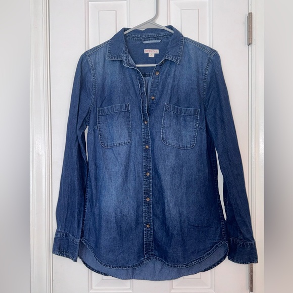 Merona women’s Blue Jean button up shirt with long sleeves and pockets Size M - Picture 2 of 12